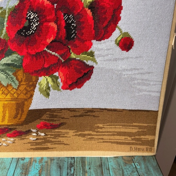 Vintage Large Needlepoint, Gobelin by Wiehler Poppies and Wild Flowers Unframed - Picture 6 of 10